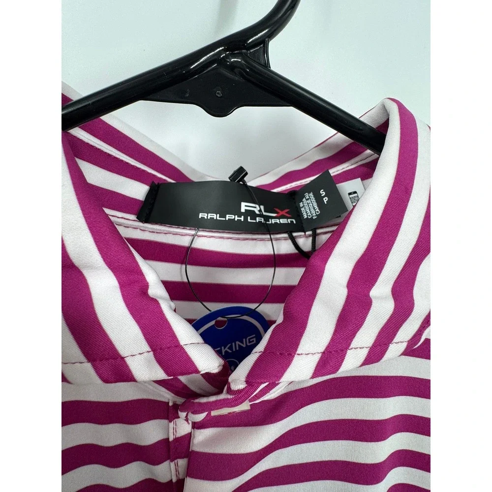 Ralph Lauren RLX Golf Polo Shirt Pink White Stripe Performance Men's‎ Small